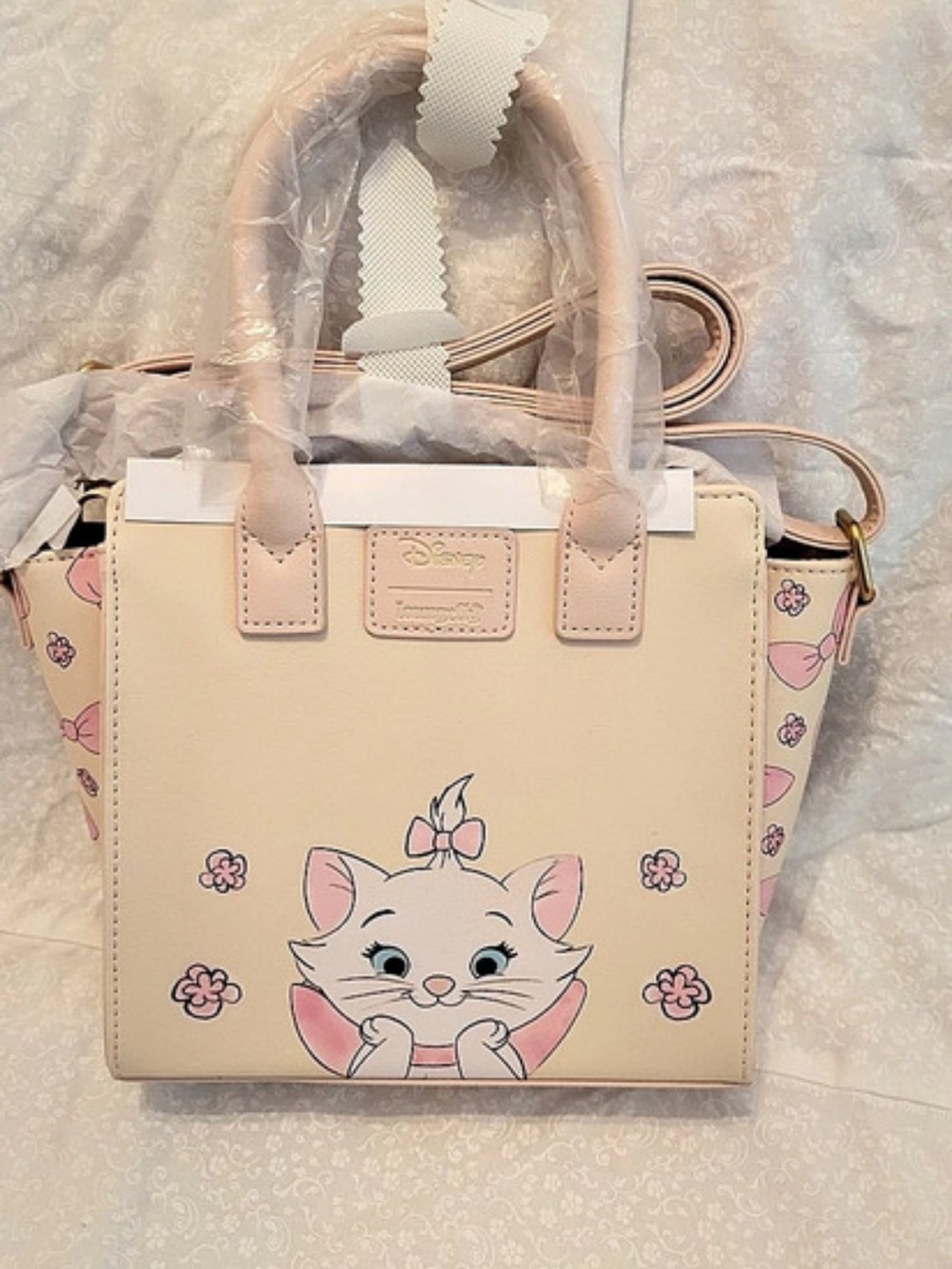 Loungefly Disney Marie Tangled in Love Pink & White Tote NWT